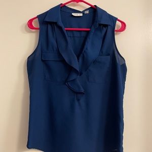 Navy blue sleeveless collared v-neck top